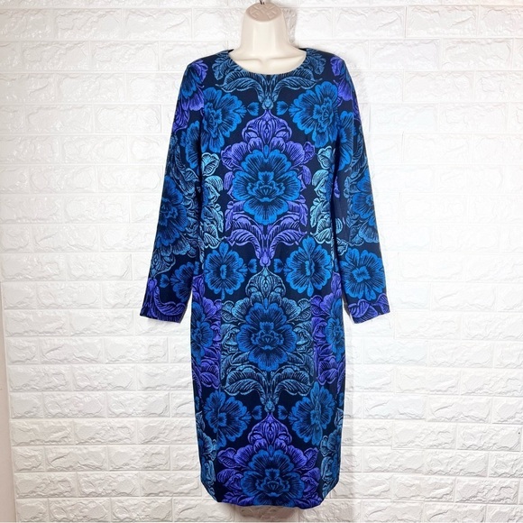 MAGGY LONDON - GSF03M LONG SLEEVE FLORAL PRINT CREPE DRESS BLUE PURPLE SIZE 6 - Picture 3 of 8